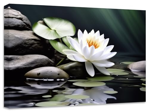 ZXHYWYM Zen Leinwandbilder Stein Lotusblume Bild Drucke Seerose Natur Spa Gemälde Badezimmer Kunstwerk für Meditation spirituelle Raumdekoration (Bild-1, (40.00 x 60.00 cms))