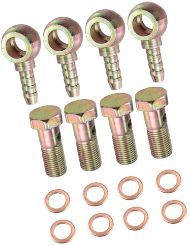 A ABSOPRO Banjo-Schlauchstutzen-Bolzenbefestigungen 8mm Banjo-Bolzen-Unterlegscheibe Bronze Metall mit 8mm Abstandshaltern für Autos (Set aus 4 Stück)