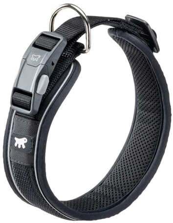 Ferplast Hundehalsband Genius C25/65, Reflektierend, Atmungsaktiv, Einstellbar, Magnetverschluss mit Schnellverschluss, Hundehalsband große Hunde, Weiche Polsterung, Schwarz
