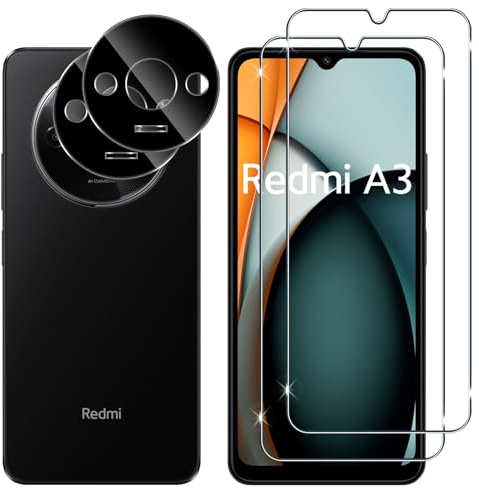 Lutree pour Xiaomi Redmi A3/ Redmi A3X Verre Trempé, 2+2 Pièces Protection écran + Caméra Arrière Protecteur Film (Noire), 9H Dureté HD sans Bulles Anti-Rayures Protecteurs d'écran
