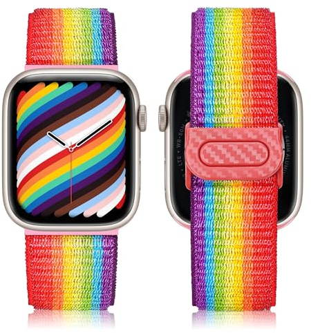 Ocaer Kompatibel mit Apple Watch 42mm 41mm 40mm 38mm 46mm 45mm 44mm 49mm, Sport Nylon Armband für iWatch Series 11 10 9 8 7 6 5 4 Ultra SE 3 2 1, Stoff Geflochtenes Band für Herren Damen,Regenbogen