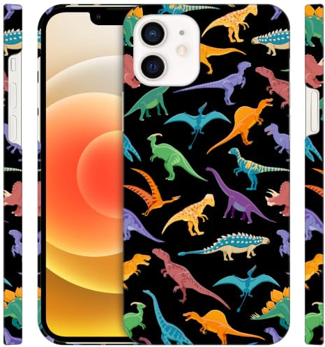 GlamCase for iPhone 12/12 Pro, iPhone 12/12 Pro Case - Dinosaur Multicolor Pattern Printed Slim Fit Cute Plastic Hard Snap on Protective Designer Back Case/Cover for iPhone 12/12 Pro.