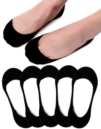 No Show Socks Women, Ladies Invisible Socks Multipack Cotton Footsies Shoe Socks 3-5, Low Cut Liner Boat Loafer Socks for Summer Black 5 Pairs