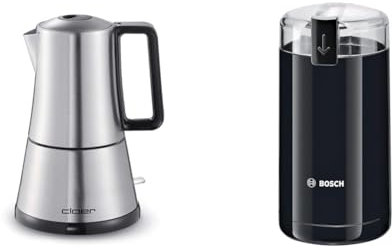 Cloer 5928 Moka Maker, Espressokocher elektrisch, 3-6 Tassen & Bosch Hausgeräte TSM6A013B Kaffeemühle, Schwarz