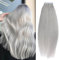 Tape-in-Haarverlängerungen, 40 Stück, 100 g, grau, natürliches Echthaar, unsichtbare PU-Haarteile für modebewusste Frauen(Grey,26in-65cm)