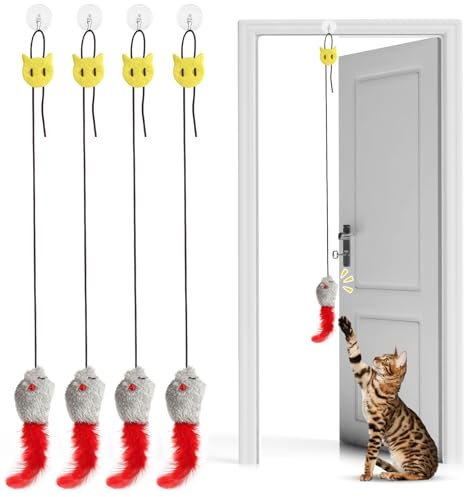 WGDVVJV Door Hanging Cat Toy 4 Packs Cat Toys for Indoor Cats with Squeaky Sound and Feather Tail, No Batteries Required Door Hanging Interactive Cat Mice Toys Interactive Cat Toys