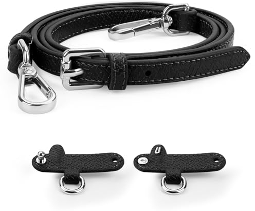 POFIBO Schultergurt für Longchamp Tasche Damen - Mini Bag Straps mit 2 Stück Schultergurtadapter, Verstellbar Schultergurt für Taschen, Schulterriemen Leder für Crossbody Bag(Schwarz)