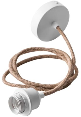 Bohome Living - Suspension Électrique en Jute, avec Cache et Douille E27, Câble 250cm (Blanc et Jute)