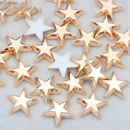 Zadaos Pyramiden-Nieten, 8 mm, goldfarben, Kunststoff, quadratisch, Punk, dekorative Nieten zum Aufkleben, Nieten für Lederkleidung, Handwerk, 15 mm, Stern, 200 Stück