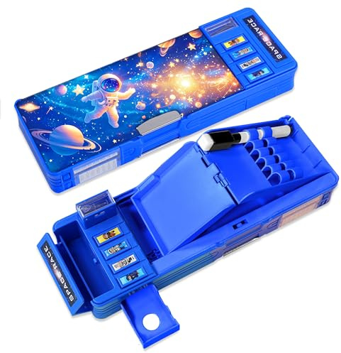 LilyBeauty Pop Up Multifunktions-Etui für Mädchen und Jungen, niedliche Cartoon Pen Box Organizer Schreibwaren, Anspitzer, Zeitplan, Whiteboard, Schulbedarf für Kinder (Blau)