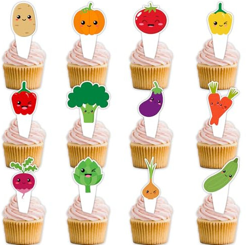 Potatoes Tomatoes Carrots Pumpkins Cucumbers Dessert Cupcake Topper Funny Vegetable Theme Decor Supplies Baby Shower Boys Girls Happy Birthday Decorations set 24pcs