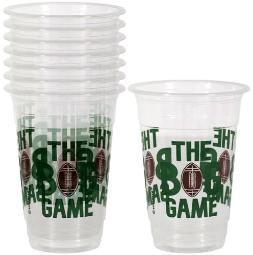 Unique The Big Game' Football Toss Clear Plastic Party Cups, 16 oz. (8 Count) - Durable Drinkware for Celebrations & Themed Events