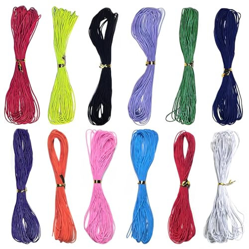 12 Rolls Bracelet String, 0.8mm×10m Elastic Beading Thread, 12 Colors Elastic Cord for Jewellery Making Beading, Bracelet Elastic String with Box, Coloured String for DIY Crafts