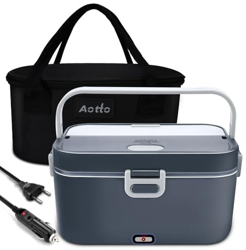 Aotto 2L Scaldavivande Elettrico Portatile Grande Capacità, 90w Porta Pranzo Riscaldabile, Scalda Vivande Elettrico per Auto Camion e Ufficio, Schiscetta Pranzo Riscaldabile con Borsa Termica (Grigio)