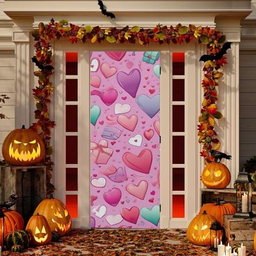 Fuauuyl Copertura per porta di Natale con cuore rosa, decorazione per Natale, inverno, casa, festa, 81,3 x 200,7 cm