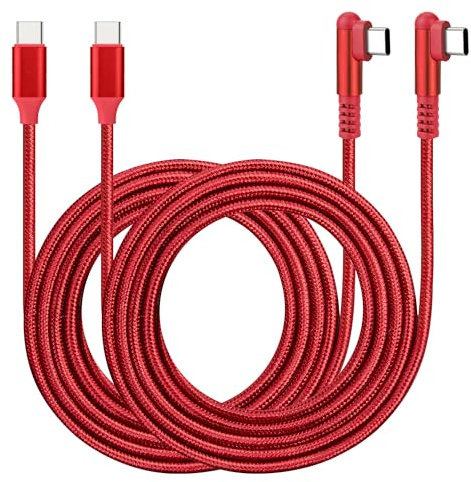 Cable USB-C a USB-C [2 unidades] 60 W tipo C Cable de ángulo recto Carga rápida para teléfono 16/15 ProMax/S24/S23/S22/MacBook Air/Pad/CarPlay y otros dispositivos USB-C (2 paquetes rojos, 0,6M)