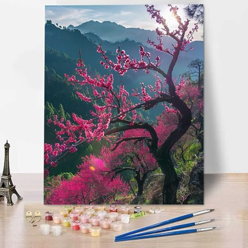 Arbre Peinture par Numéros pour Adulte, Peinture Numero Adulte Kit de Peinture à l'huile sur Toile Bricolage pour Enfant avec pinceaux Peinture de Dessin de Pigment Acrylique 40x50cm Forêt L-4