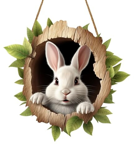 Osterdekoration TüRschild, HöLzerne Ostern Hase Loch TüRkranz, Osterhasen-Kaninchen-Kranz FüR HaustüRen, WäNde, Fenster, FrüHlingsdeko (N)