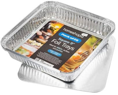 Homeshopa Aluminium Foil Trays with Lids, 25 Pack 9 X 9 Inch Square Disposable Tin Foil Containers, Best for Meal Prep, Food Storage, Baking, Broiling, Roasting, Disposable Food Containers