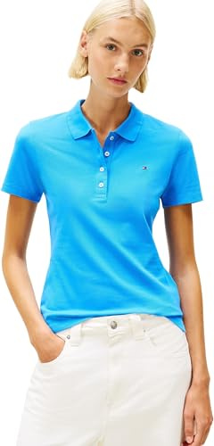 Tommy Hilfiger Damen Poloshirt Kurzarm 1985 Pique Slim Fit, Blau (Mesmerizing Blue), XXXL