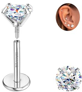 SLLAISS Boucle d'oreille Moissanite Titane G23 Femme Homme | Piercing Oreille Helix Tragus Plat Dos Vissé Boucles d'oreilles Médicales Hypoallergénique pour Cartilage Lobe 0.2-3CT