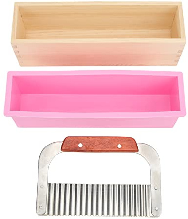 OEBUAFI Soap Cutter with Wooden Box and Silicone Mold, Soap Making Tools Kit Includes Metal Cutter Knife, Reusable Flexible Mold for Crafting Homemade Soap, Chocolate, and Ice Cream
