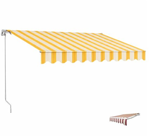 Paluplus Tenda da Sole a Avvolgibile Barra Quadra, Misura 400x300 cm, Braccia estensibili, inclinazione 35 Gradi, Telo Resistente 280 g/m², per Balcone e Terrazzo -1817F -29 (Rigato Giallo e Bianco)