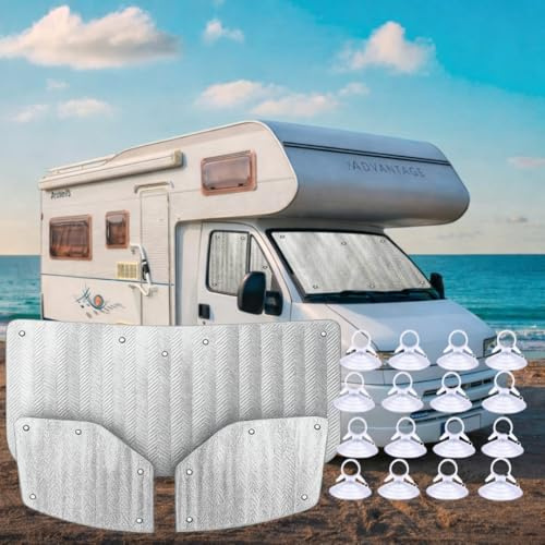 MJS Set mit 3 internen thermischen Abdeckungen für Windschutzscheibe und Fenster kompatibel mit Fiat Ducato Peugeot Boxer 1999-2005 (3 Stück) für Wohnmobilfenster, Sonnenschutz, Wärmeisolation