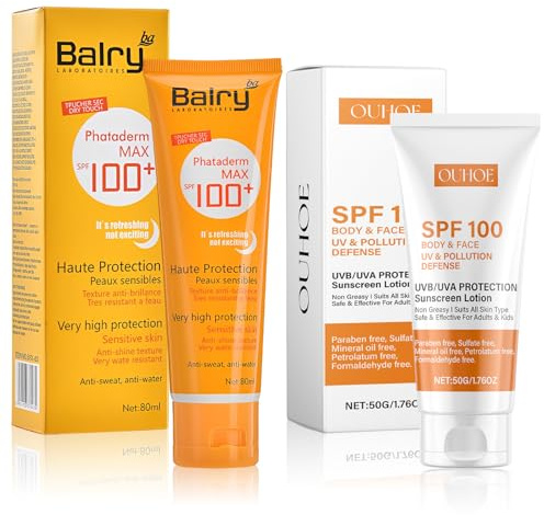 2 Pièces Creme Solaire SPF 100, Creme Solaire Visage SPF 100, Résistant à l'eau, Respirant, Convient à Tous Les Types de Peau
