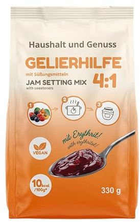 Haushalt und Genuss Gelierhilfe 4:1 mit Erythrit Alternative zu Gelierzucker ohne zugesetztem Zucker für bis 1,5kg Früchte Keto Low Carb Vegan zahnfreundlich 10 kcal 330 g (1er Pack (1x330g))