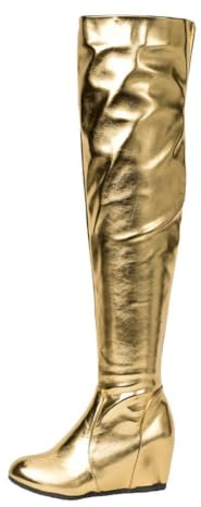 HNVAVQ Stivali Sopra il Ginocchio Donna Metallizzati, Stivali Alti Lucidi con Zeppa Interna 5cm per Festa