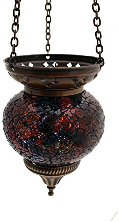 Mosaik Lampe Hängelampe Windlicht Pendelleuchte Aussenleuchte Deckenleuchte aus Glas Teelichthalter Orientalisch Handarbeit Dekoration - Gall&Zick (Orange S)