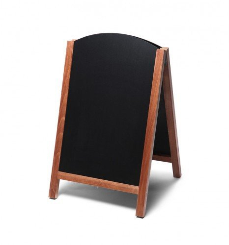 net-xpress Kundenstopper Holz mit abgerundeten Top außen für Gastro, teakfarben, 55x85, Kundenstopper Tafel Restaurant Bistro Cafe Gastronomie