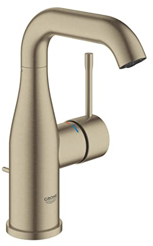 GROHE Essence, Waschtischarmatur, wassersparend (Wasserhahn für das Bad, mit Zugstangen-Ablauf, 19cm hoch, langlebige Oberfläche, einfache Installation am Waschbecken), nickel gebürstet, 23462EN1