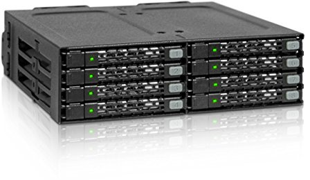 ICY DOCK Backplane Cage, Rack Mobile, boîtier de Rack Robuste métallique pour 8 x SSD ou HDD 2.5 SAS/SATA dans Une Baie de 5.25 avec connecteurs miniSAS HD - ToughArmor MB998IP-B