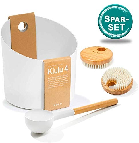 SET> KOLO Sauna Kübel 4 + Kelle weiss + 2x Bürste