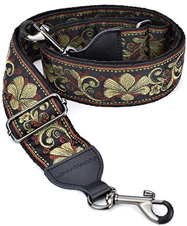 CLOUDMUSIC Banjo Strap Guitar Strap For Handbag Purse Jacquard Woven With Leather Ends And Metal Clips(Vintage Petal)
