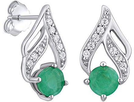 SILVEGO Damen Ohrringe aus 925 Sterling Silber mit echtem grünem Smaragd