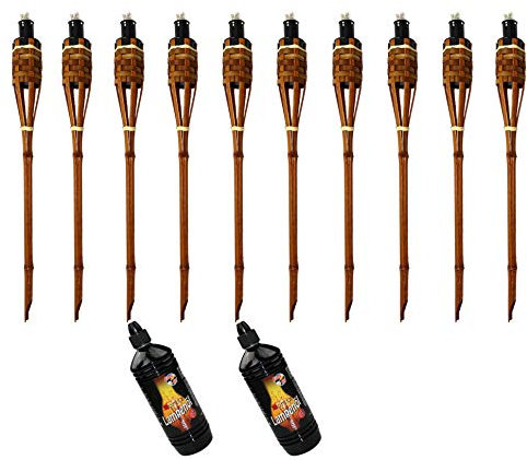 Moritz 10x Bambusfackeln Fackel Deluxe 60 cm Dunkelbraun + 2X 1000ml Lampenöl Gartenfackel Ölfackeln Garten Deko Öllampe Wegleuchte