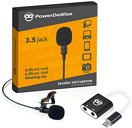 Powerdewise Microfono USB di tipo C Lavalier Microfono con risvolto omnidirezionale con scheda audio progettato per PC Microfono MacBook Microfono iPad per registrazione, YouTube