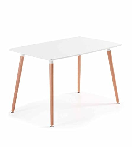 Home Heavenly®- Mesa Comedor NÓRDICA Mesa de Cocina Blanca. Patas en Madera de Haya (Rectangular 120x80 cm)