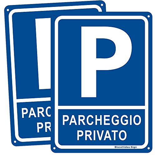 2pz Cartello Metallo Segno di Parcheggio Privato, Segnale Alluminio Blu, 250*350mm