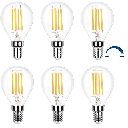 Glühbirne E14 G45 LED Tropfenform Dimmbar Warmweiß 2700K, Retro Stil, 400LM, 4W Ersetzt 40W Glühlampe, Klein E14 LED Filament Lampe P45 Warmweiss Dimmbar für Esstischlampe/Deckenlampe, 6er-Set