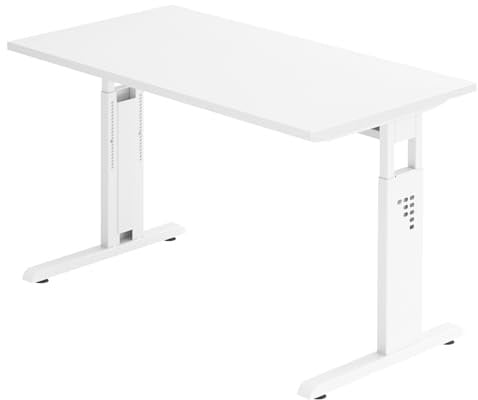 bümö Homeoffice Schreibtisch O-Serie höhenverstellbar, Tischplatte 120 x 67,2 cm in weiß, Gestell in weiß