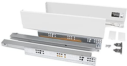Emuca - Kit tiroir pour cuisine et bain, hauteur 93 mm, prof. 500 mm, 40 Kg, fermeture amortie, panneaux non incluses, Acier, Blanc
