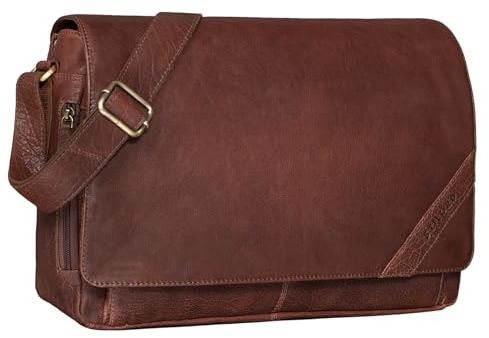 STILORD 'Nick' Umhängetasche Leder Herren Damen Unitasche 15.6 Zoll Laptoptasche Aktentasche Bürotasche Vintage Büffel-Leder, Farbe:maraska - dunkelbraun
