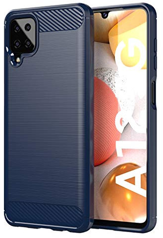 Cadorabo Hülle kompatibel mit Samsung Galaxy A12 / M12 Schutzhülle TPU Silikon Case Karbon Optik Slim Kratzfest Weiche Gummi mit Rundumschutz Case Hülle für Galaxy A12 / M12 in Blau