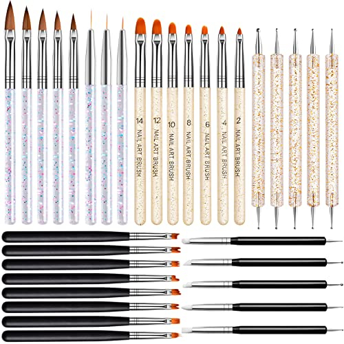 EBANKU 33pcs Acryl Nagelpinsel Set, UV Gel Nail Art Pinsel Nagel Blume Malerei Pinsel Doppelseitige Nagel Dotting Nail Art Pen Liner Nagelverlängerung Gel Pinsel für DIY Nagelstudio Zuhause