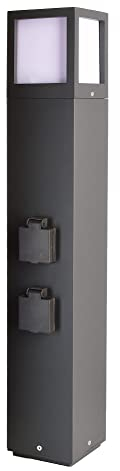 Deko-Light | Pollerleuchte Stehlampe Wegebeleuchtung Steckdosenturm Energieverteiler E27 außen outdoor Höhe 65cm Aluminium Druckguss inkl. 2 Steckdosen eckig | Facado grau