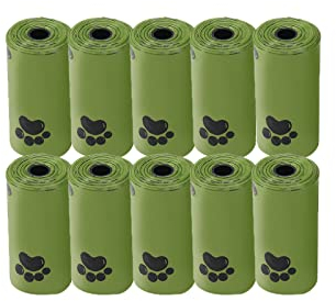 DOORLV 10 Rouleaux Sac à déchets dégradable pour Animaux de Compagnie de Pelle à litière pour Chat intégrée Sacs poubelles spéciaux (15 pcs/Rouleau)